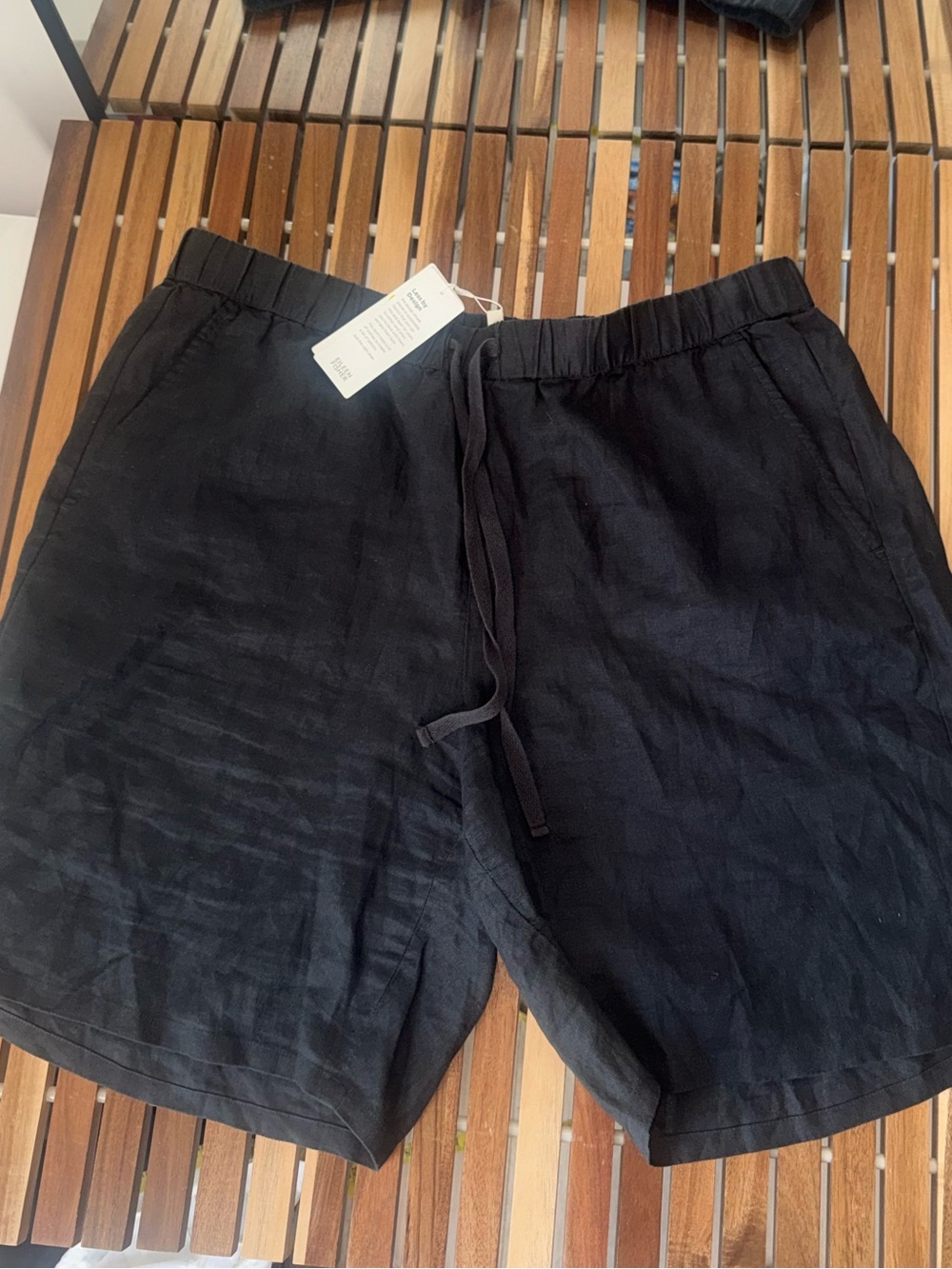 Eileen Fisher Shorts Drawstring Elastic Waist Mid Thigh Linen Graphite XL $128 - Picture 7 of 9